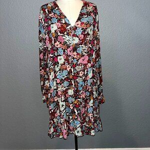 FRNCH PARIS Naked Lady Nudes Boho Bohemian Floral Long Sleeve Dress - EUC - L